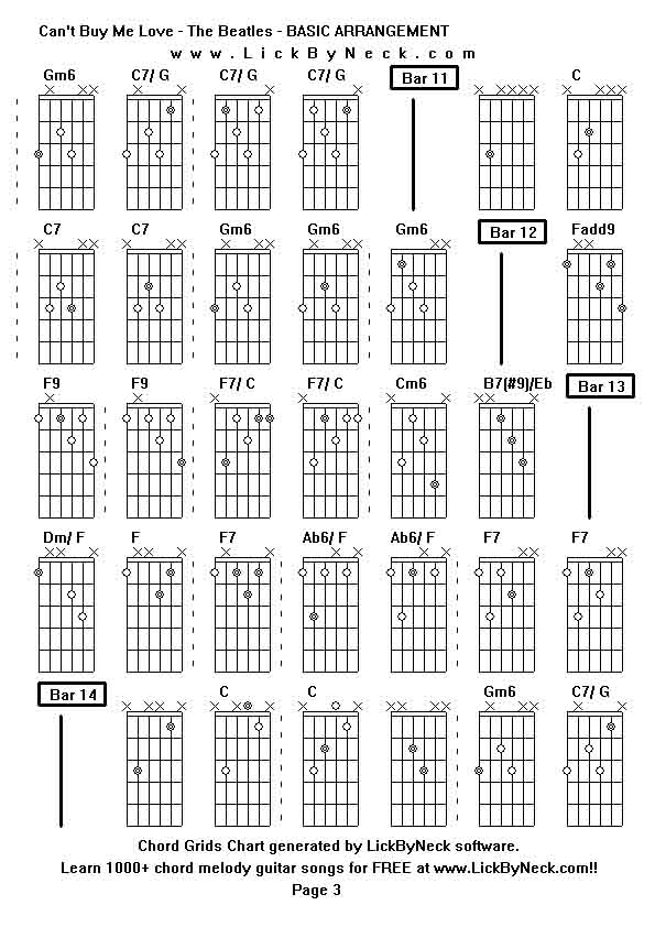 Chord Grids Chart of chord melody fingerstyle guitar song-Can't Buy Me Love - The Beatles - BASIC ARRANGEMENT,generated by LickByNeck software.